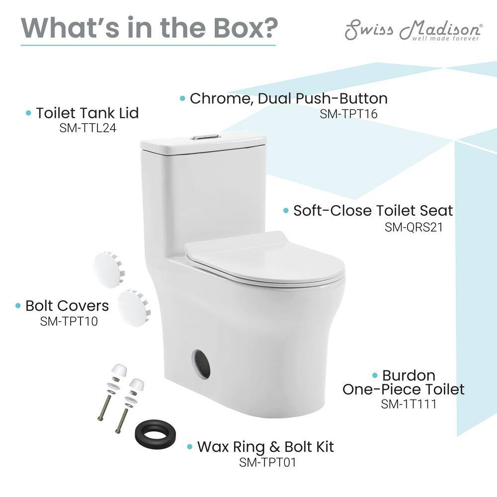 Glossy White High Efficiency Dual Flush One-Piece Elongated Toilet