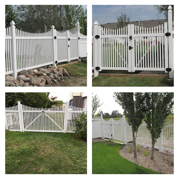 Barrington 8 ft. W x 5 ft. H White Vinyl Picket Fence Double Gate Kit