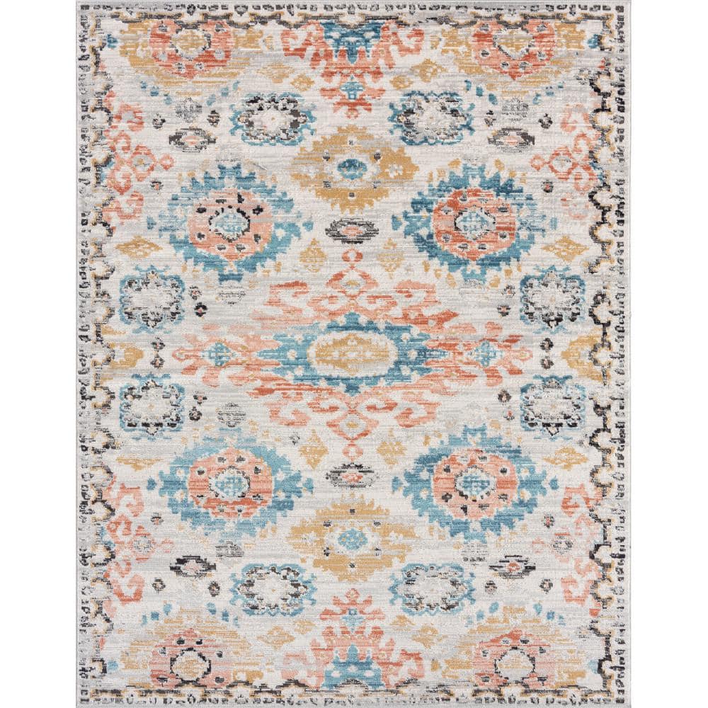 Tayse Rugs Anabel Oriental Aqua 8 ft. x 10 ft. Indoor Area Rug ANB1106 ...