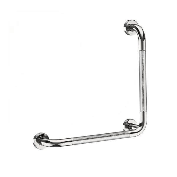 L-Shaped Angled Grab Bar 16x16 in Concealed Screw Anti-slip Knurled Shower Handle Chrome Safety Support