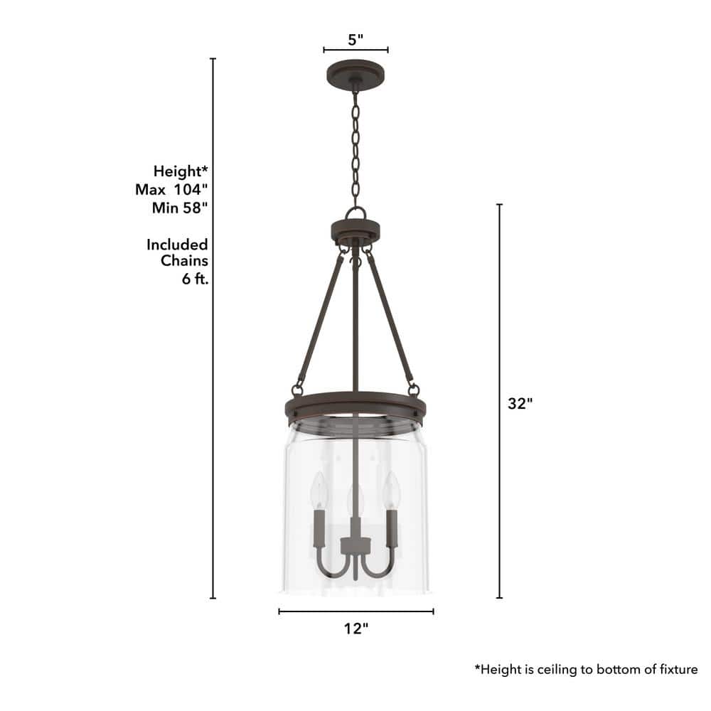 Devon Park Onyx Bengal 3-Light Glass Jar Pendant