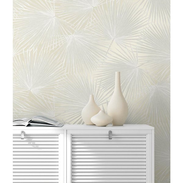 31.35 sq. ft. Pearl Palmate Leaf Frond Vinyl Peel and Stick Wallpaper Roll