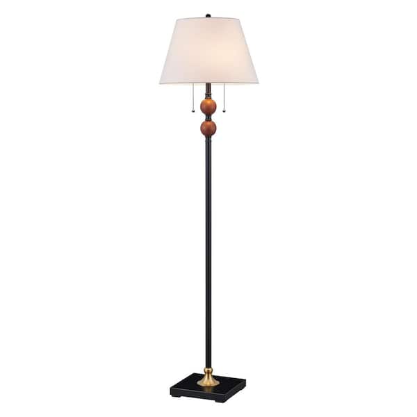 61 in. Painted Black 2-Light Standard Floor Lamp for Living Room with Fabric Drum Shade