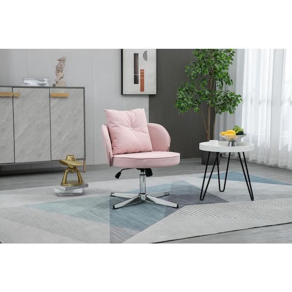 HOMEFUN 25 in. Contemporary Pink Upholstered Linen Swivel Barrel Chair
