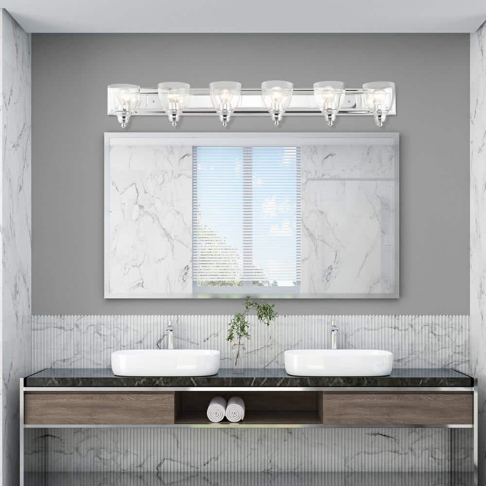 Polished Chrome 6-Light Vanity with Clear Glass Shades