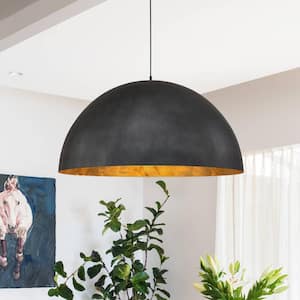 PCover 23 in.Dia Large Lighting 1-Light Black Farmhouse Dome Pendant Light Industrial Gold Leaf Island Ceiling Light