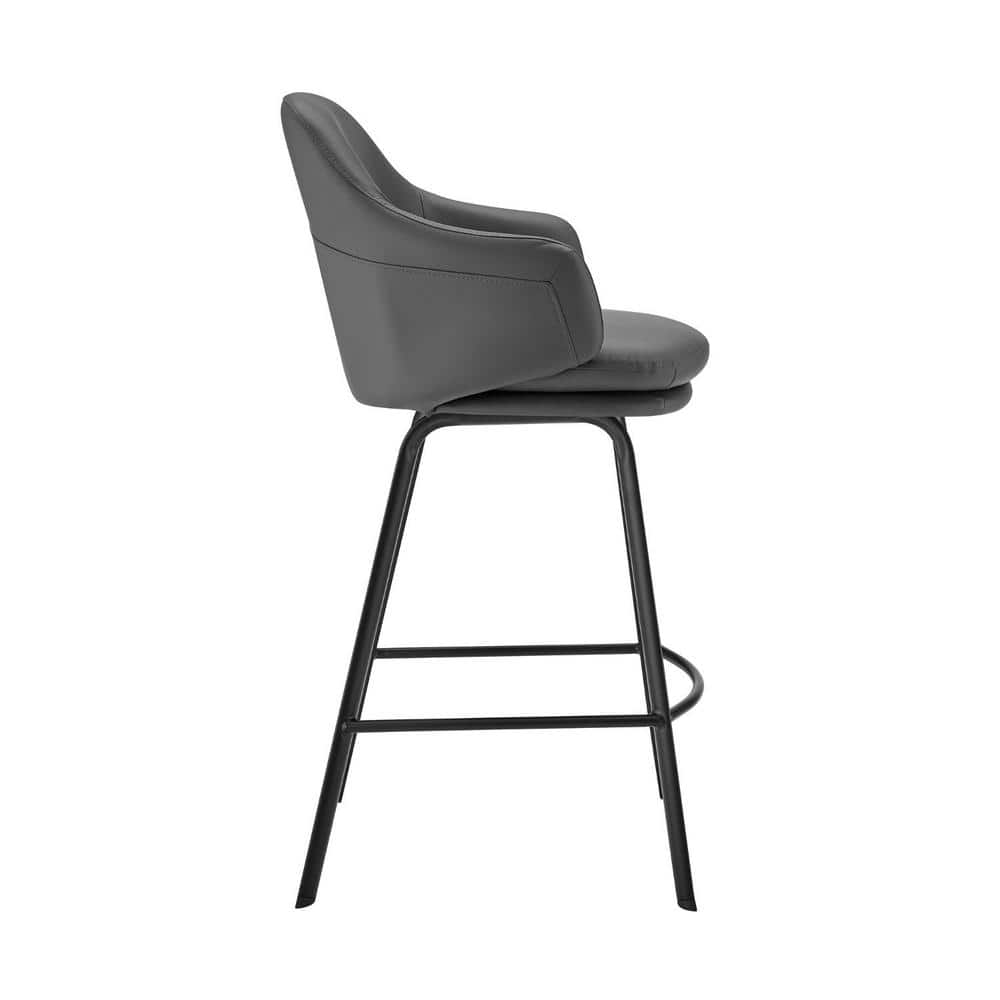26" Gray Faux Leather and Black Metal Swivel Counter Stool