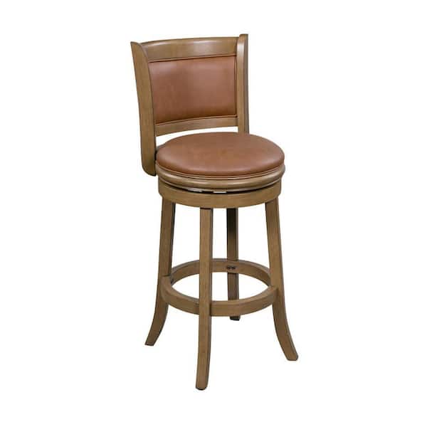 Benjara 26.25 in. Brown Low Back Wood Frame Bar Stool with Faux Leather Seat