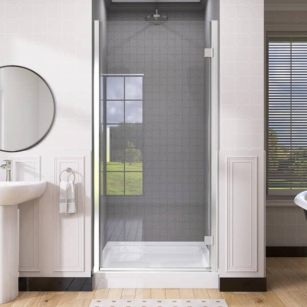 NTQ 34-35.5 in. W x 72 in. H Pivot Swing Semi-Frameless Single Shower Door in Chrome with 1/4 in. Clear Glass Right Hinged