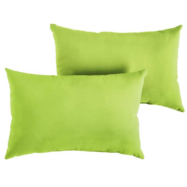 SORRA HOME Sunbrella Macaw Green Rectangular Outdoor Knife Edge Lumbar Pillows (2-Pack)