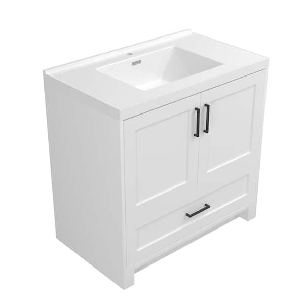 Getpro Solid Wood Bathroom Vanity Cabinet and 36 in. W x 22.5 in. D x 35.5 in. H with Basin Solid Surface Top in White