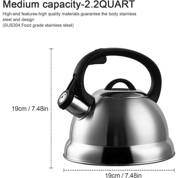 Whistling Tea Kettle Stainless Steel Teapot, Teakettle for Stovetop  Induction Stove Top, Fast Boiling Heat Water Tea Pot 2.2 Quart(Black)