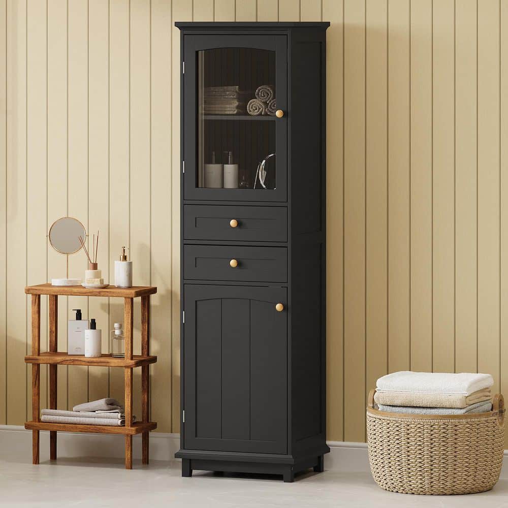Camille Black 62.99 in. H Accent Storage Cabinet Sideboard with Adjustable Shelves