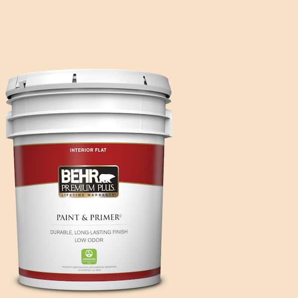 BEHR PREMIUM PLUS 5 gal. #M250-1 Frosting Cream Flat Low Odor Interior Paint & Primer