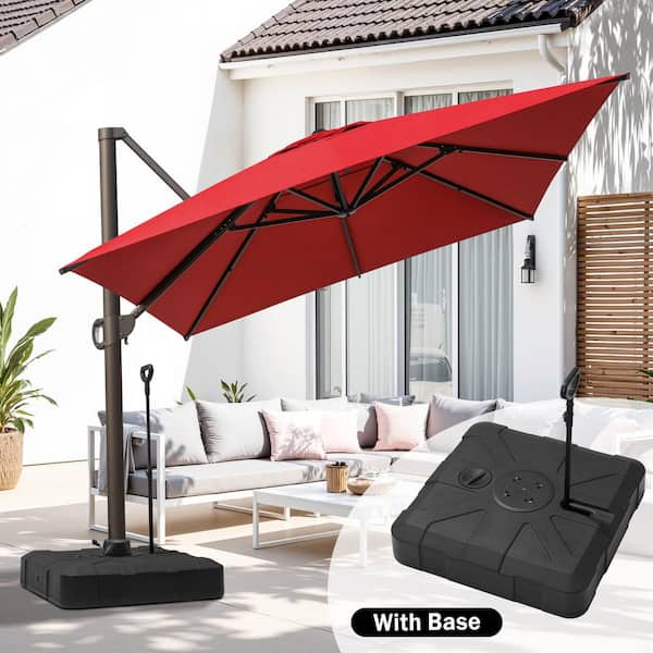 13 ft. x 10 ft. Swivel Cantilever Tilt Patio Umbrella in Red with 300 lbs. HDPE Base Stand