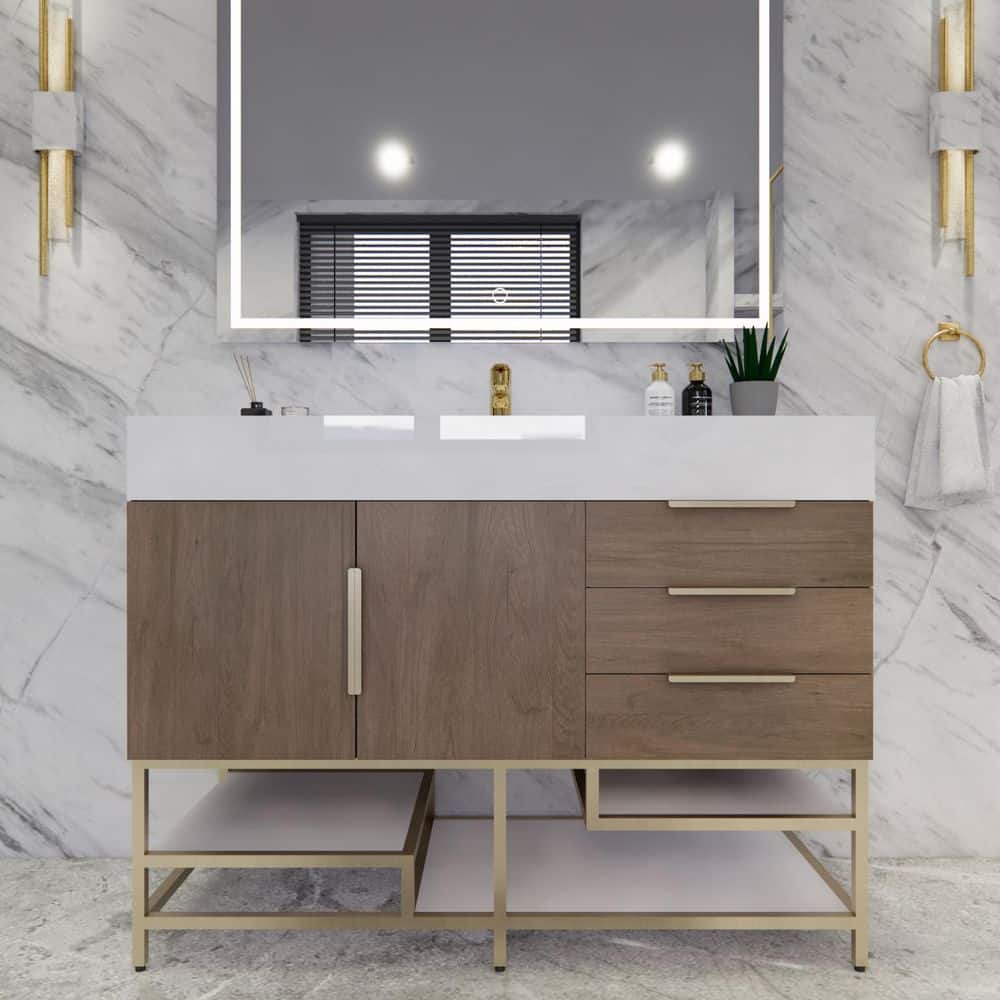 Bethany 47 in. W. x 20 in. D x 36 in. H Single Sink Freestanding Bath Vanity in Light Oak with White Acrylic Top price history on PriceWatchPro