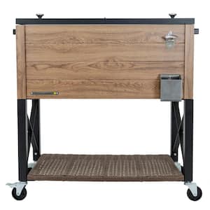 80 qt. Oak Woodgrain Style Patio Cooler with Wicker Bottom Shelf