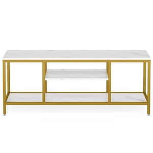 Hall 59 in. White Marble TV Stand Fits TV's up to 60 in. with 3 Open Storage Shelves