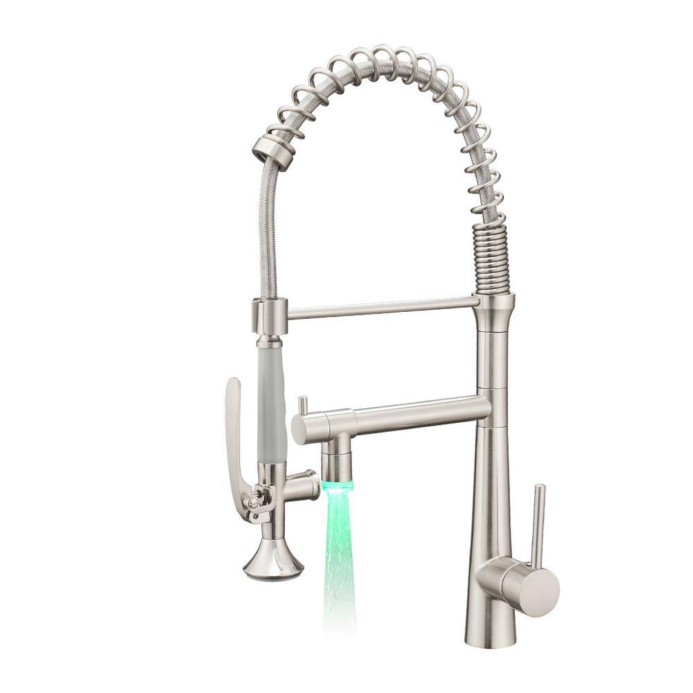  Single Handle Pull Down Sprayer Kitchen Faucet with 360° Rotation and LED Light in Brushed Nickel