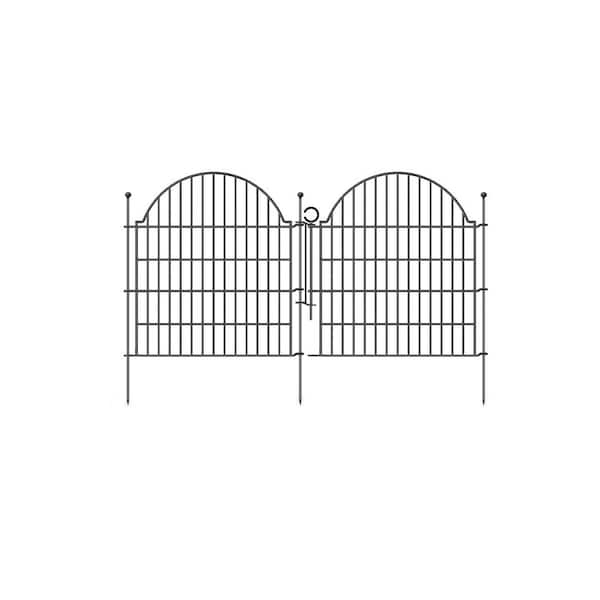 29 in. L x 35 in. H Decorative Iron Fence Panels With Lock. No Dig w/Stakes. Garden Animal Barrier-5 Pack