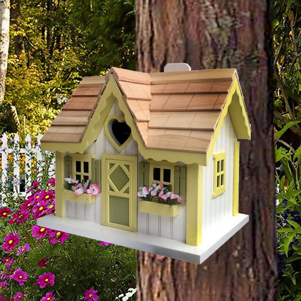 Sweetheart Cottage White and Yellow Pine Birdhouse