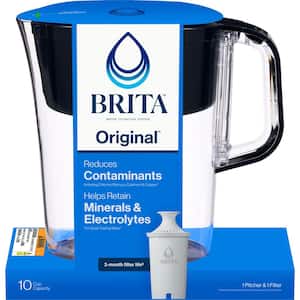 Tahoe 10-Cup Large Water Filter Pitcher in Black with 1-Standard Filter, BPA Free