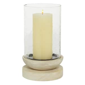 Cream Wood Single Candle Hurricane Lamp