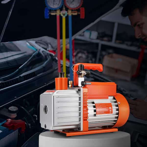 1/2 HP 2 Stage Rotary Vane Vacuum Pump, 5 CFM, 115V Air Conditioning Vacuum Pump, 1/4 in. SAE Male 3/8 in. SAE Male