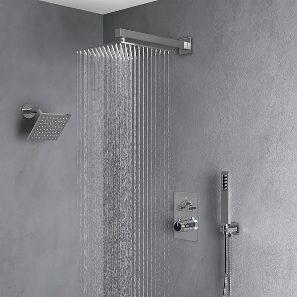 EVERSTEIN 7-Spray 6 in. and 12 in. Thermostatic Wall Mount Shower