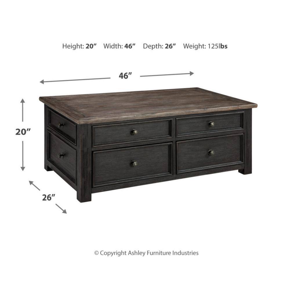 Contemporary Black/Brown Wood Lift-Top Coffee Table with Storage