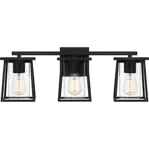 Lodge 24 in. 3-Light Matte Black Vanity Light with Clear Seeded Glass