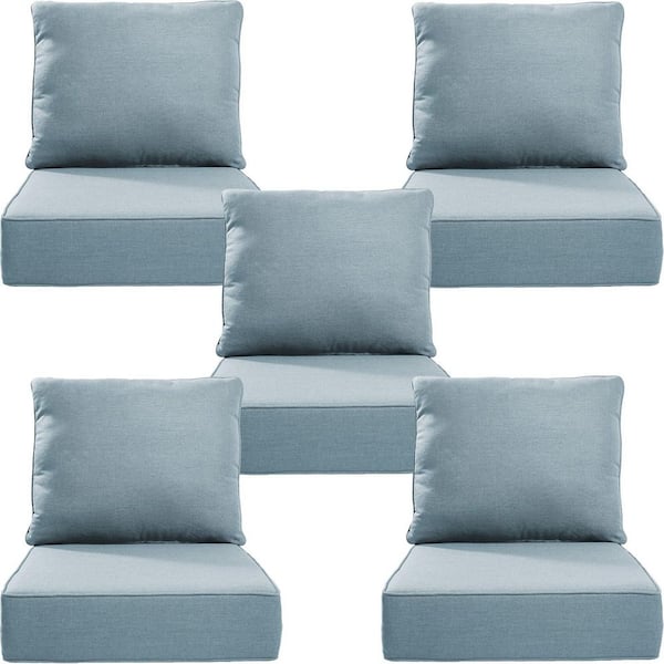 24 in. x 24" x 6" 10-Piece Deep Seating Water & Fade Resistant Outdoor Lounge Chair Replacement Cushion Set in Baby Blue