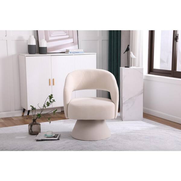 Fabric Upholstered White Swivel Accent Chair Armchair Round Barrel Chair  Comfy Single Sofa Modern Side Chair