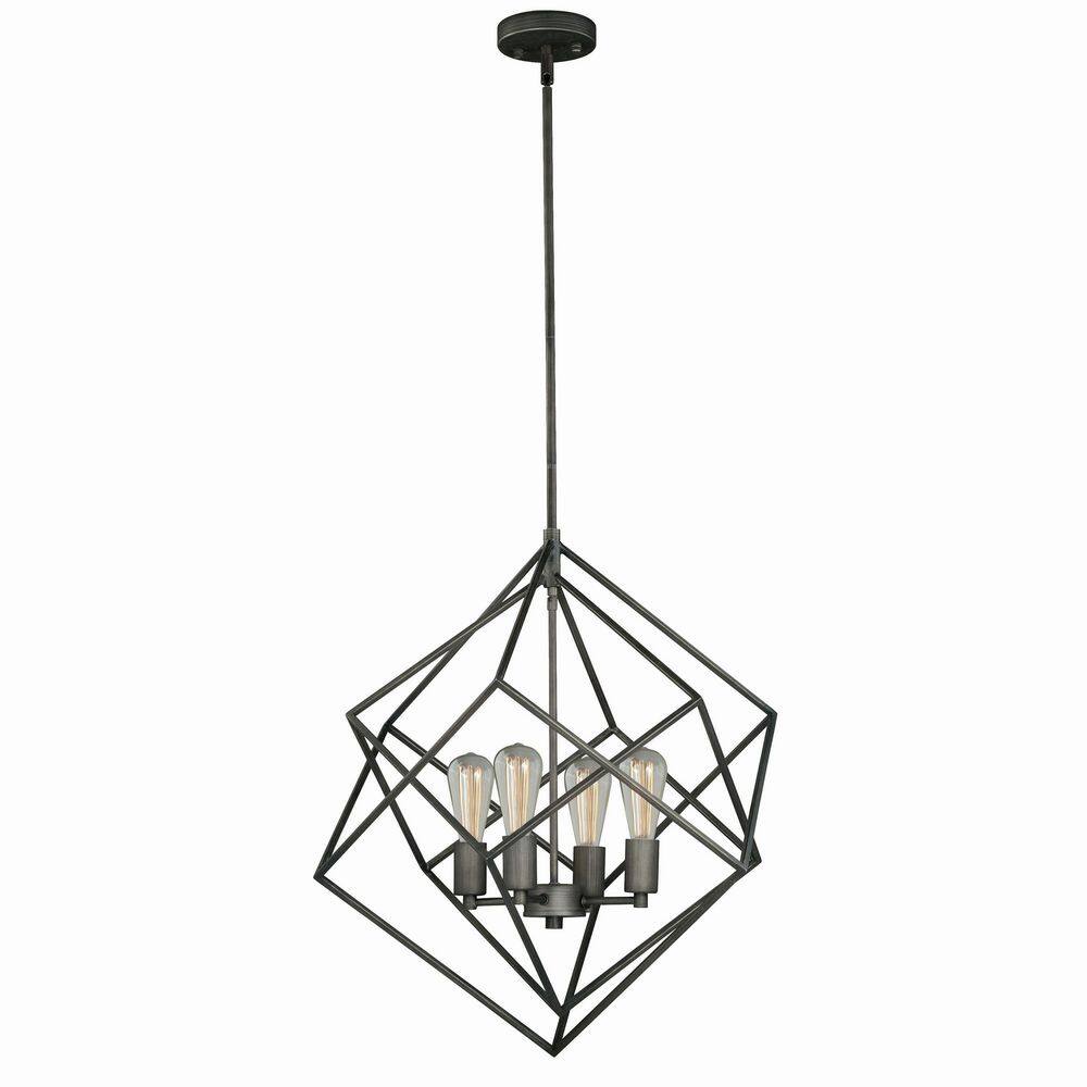 Rad Geometric Nested Cube 4-Light Chandelier in Warm Pewter