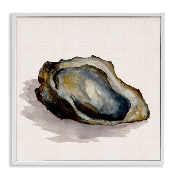 Stupell Industries Oyster Shell on Beige by Jacob Q White Framed Coastal Giclee Art Print 12 in. x 12 in.