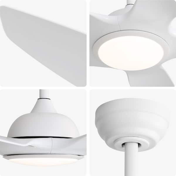 48 in. Modern White Indoor 6-Speed ABS White Blades 3-Size Downrod Mount Ceiling Fan with 3-Color Dimmable Light