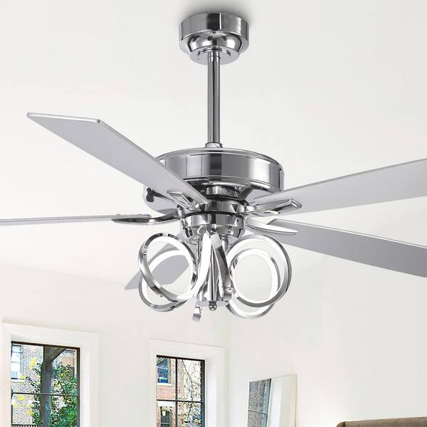 IHOMEadore Modern 52 in. Indoor Dimmable Integrated LED Chrome Downrod ...