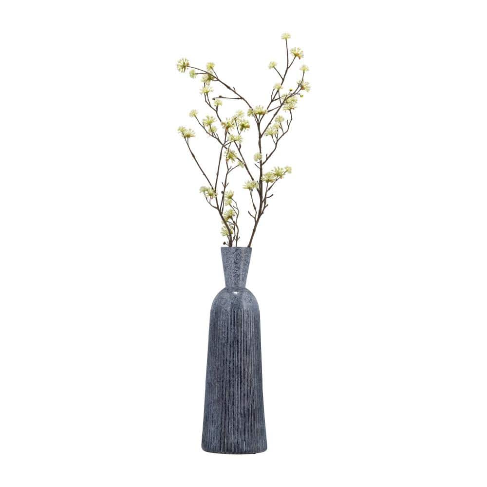Tall Blue Grooved Glass Vase for Floral Arrangements