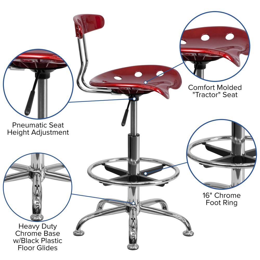 Wine Red Adjustable Swivel Metal Bar Stool