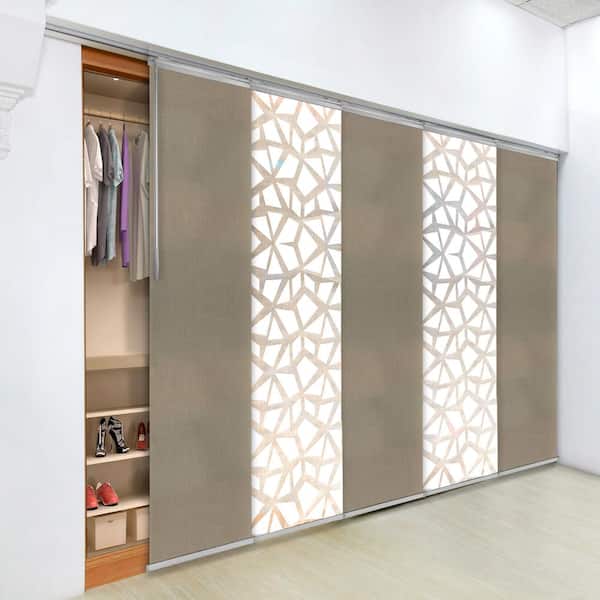 EMOH Midnight Sun 58 in. - 110 in. W x 94 in. L Adjustable 5- Panel White Single Rail Panel Track with 23.5 in. Slates
