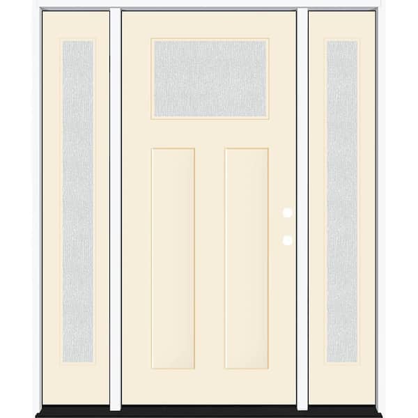 Steves & Sons Legacy 64 in. x 80 in. 1/4 Toplite Rain Glass LHIS Primed Linen Finish Fiberglass Prehung Front Door w/Dbl 12 in. SL