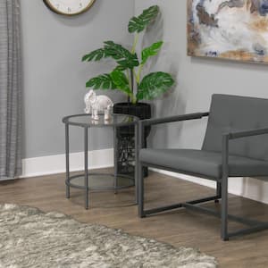 Camber Elite 20 in. W Pewter Round Glass End Table with Metal Frame