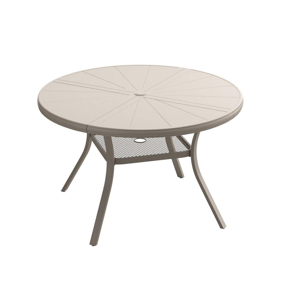 40.6 in. Sandshell Round Outdoor Patio Dining Table for 4 with Umbrella Hole, All-Weather Metal Table price history on PriceWatchPro