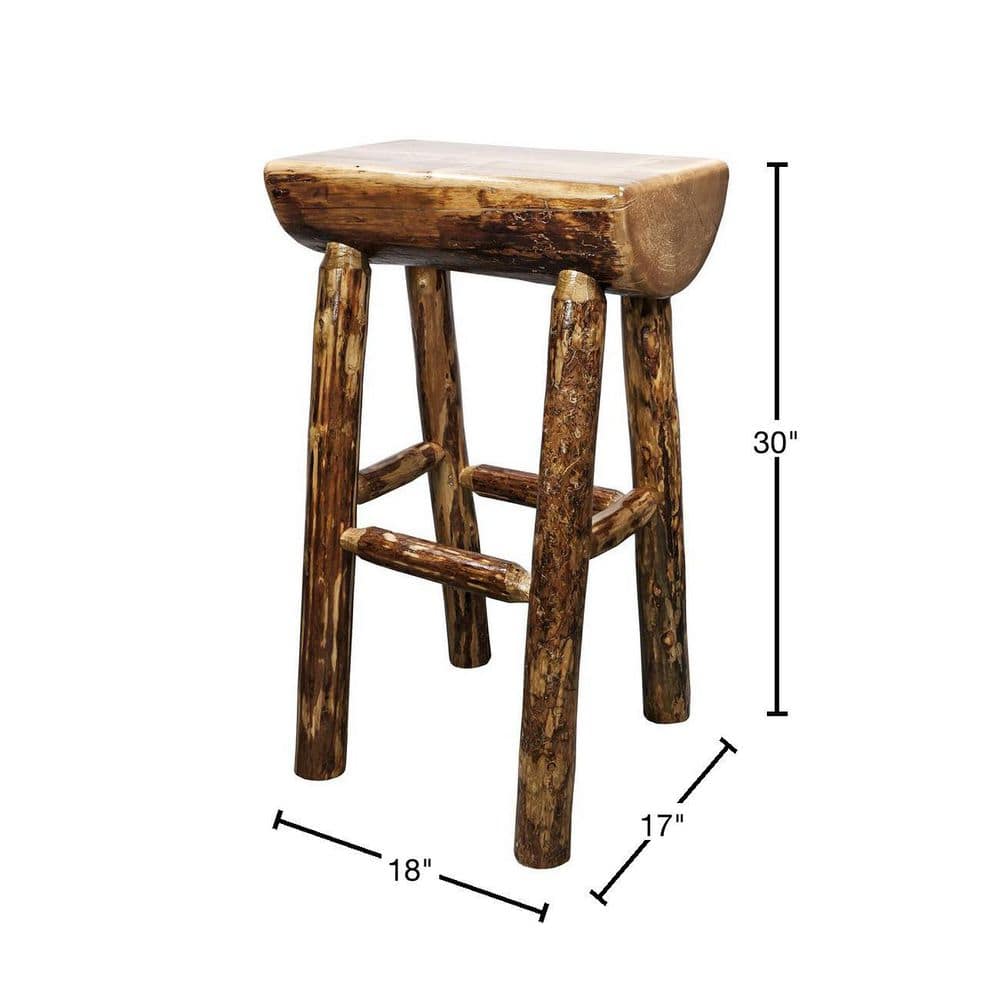 Rustic Lodge Pine Brown Backless Barstool, 30" Height
