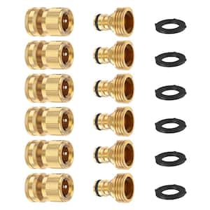 Garden Hose Quick Connector, Solid Brass 3/4 in. Thread Fitting No-Leak Water Hose Female and Male Easy Connect (6-Pack)