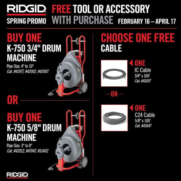 K-750 AUTOFEED Drum Machine Drain Cleaner with C-24 AUTOFEED 5/8 in. x 100 ft. Cable and Tool Set