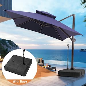 13 ft. x 10 ft. Double Top Aluminum Cantilever Offset 360° Rotation Patio Umbrella in Navy Blue and 350 lbs. Base