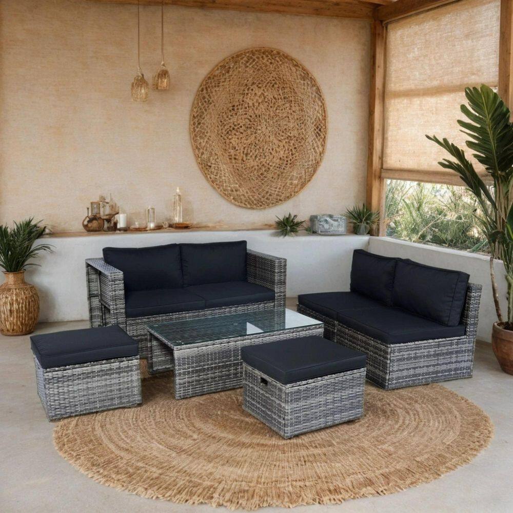 Gray Wicker Outdoor Sectional Set with Black Cushions price history on PriceWatchPro
