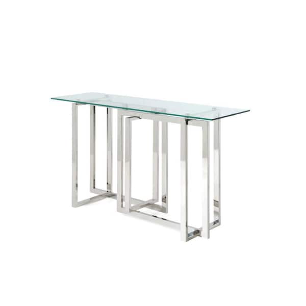 Benjara Chrome Glass Top 16 in. Sideboard with Steel Base