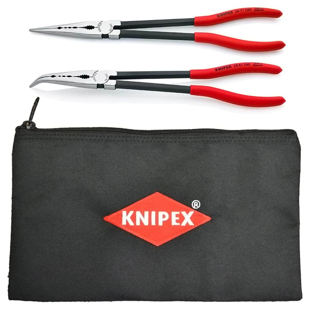 KNIPEX 11 in. Extra Long Straight and Angled Needle Nose Pliers Set with  Storage Pouch 9K 00 80 128 US The Home Depot